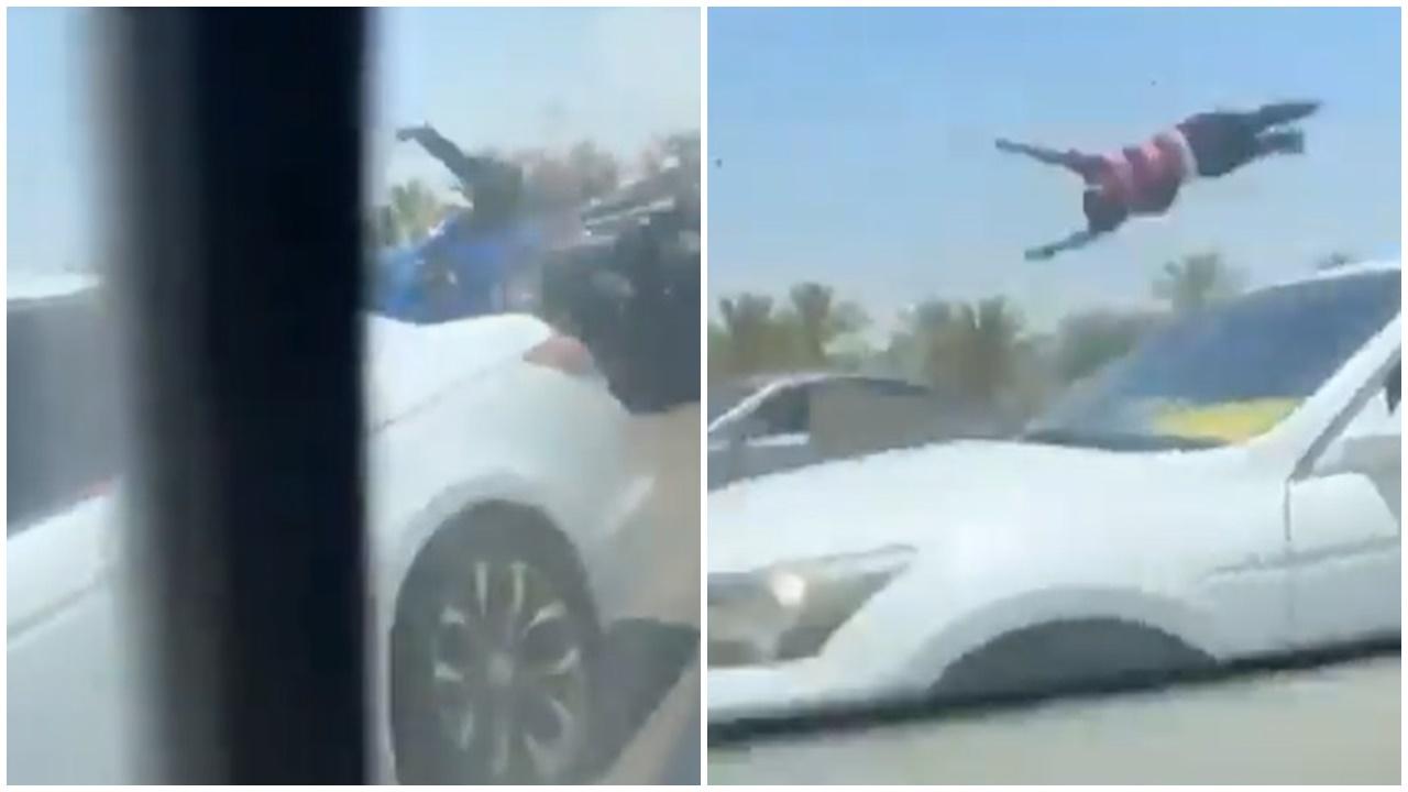 警世片，車禍留路中待援，男司機慘被撞成「空中飛人」。(X)