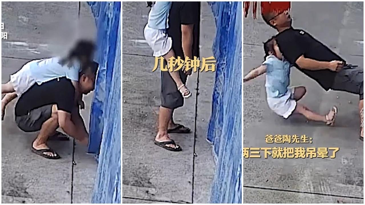 愛的擁抱變奪命絞頸，4歲女從後抱頸竟勒暈父親。(微博)