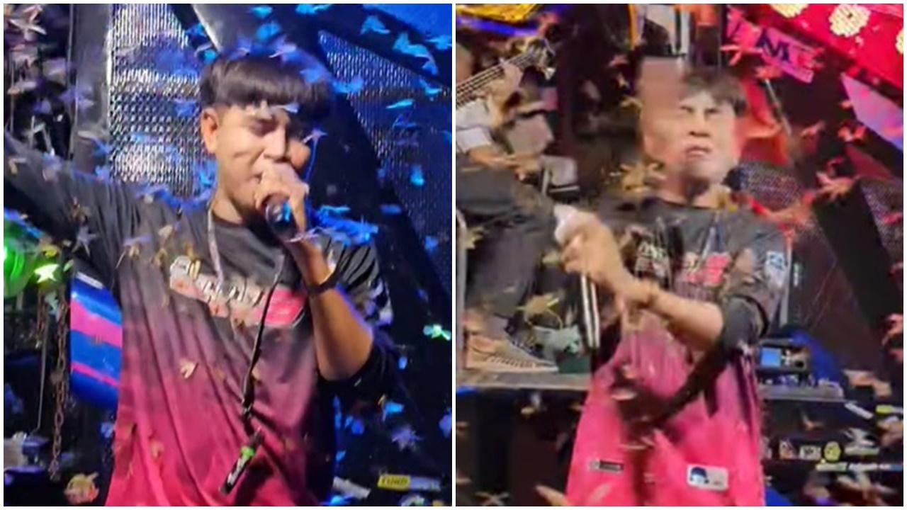 演唱中途遇千萬飛蟻突襲，歌手邊食邊唱邊自摑獲讚敬業。(FB)