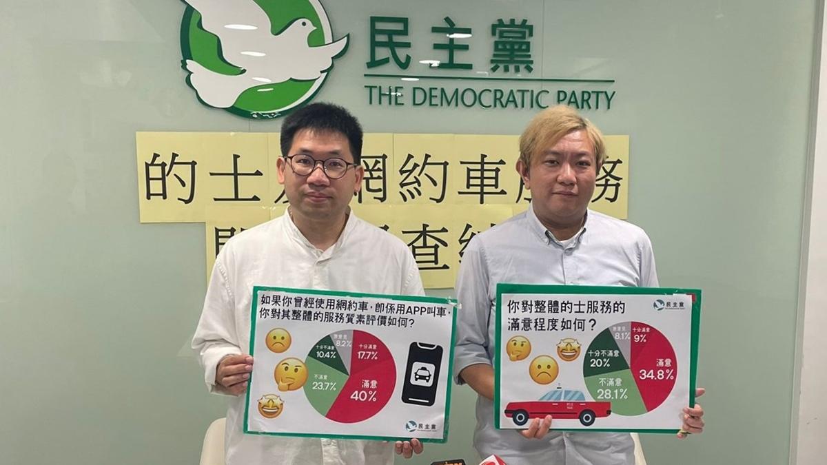 韓俊賢(右)認為的士業界毋須過分擔心網約車競爭；旁為莫建成。(陳家莉攝)