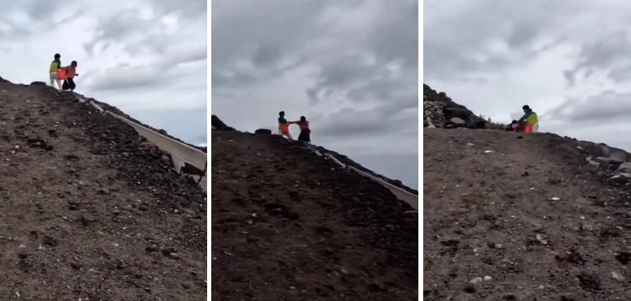 夫婦在富士山打架爭執，過程被登山客拍下。(互聯網)