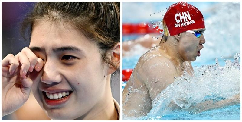 中國隊表現未如預期，「蝶后」張雨霏摘得百米蝶泳銅牌，「蛙王」覃海洋百米蛙泳僅得第7。（新華社）