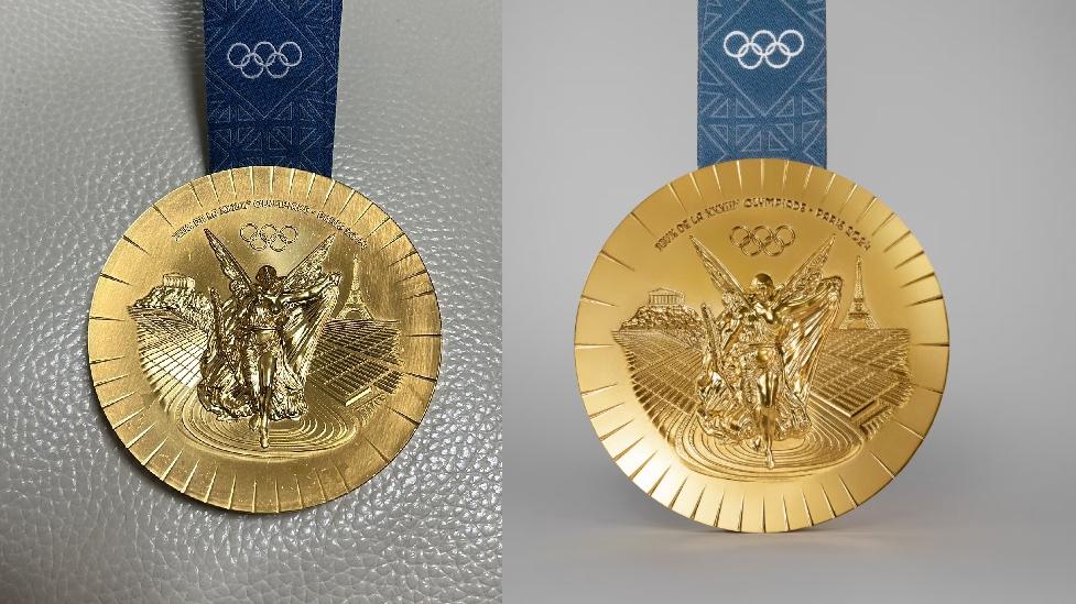 日本奧運金牌得主展示金牌已有多處刮花。(X)