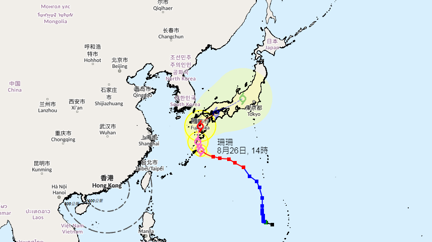 颱風珊珊將吹襲日本。(天文台截圖)