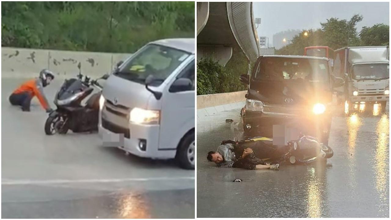 沙田大老山公路現大水氹，半小時釀2車禍2人送院。(FB)