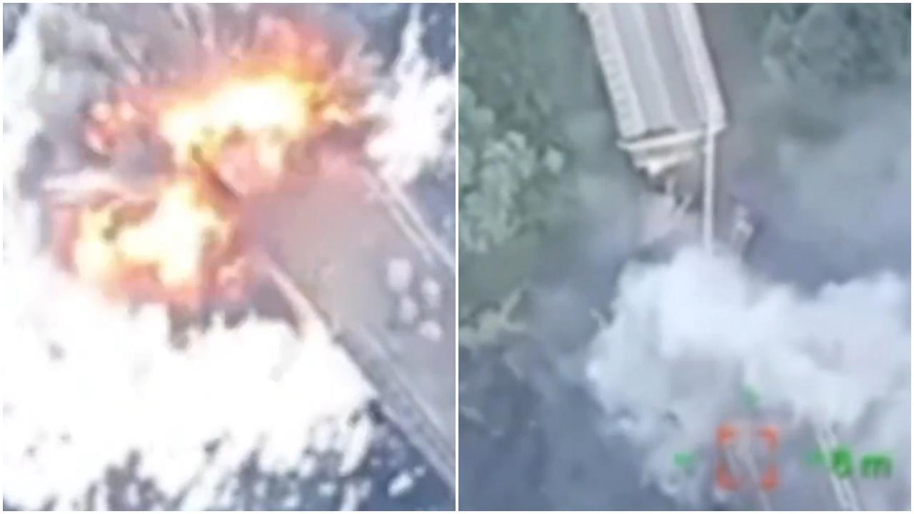 烏克蘭軍疑炸毀庫爾斯克州戰略大橋，圖斷俄軍補給。(X)