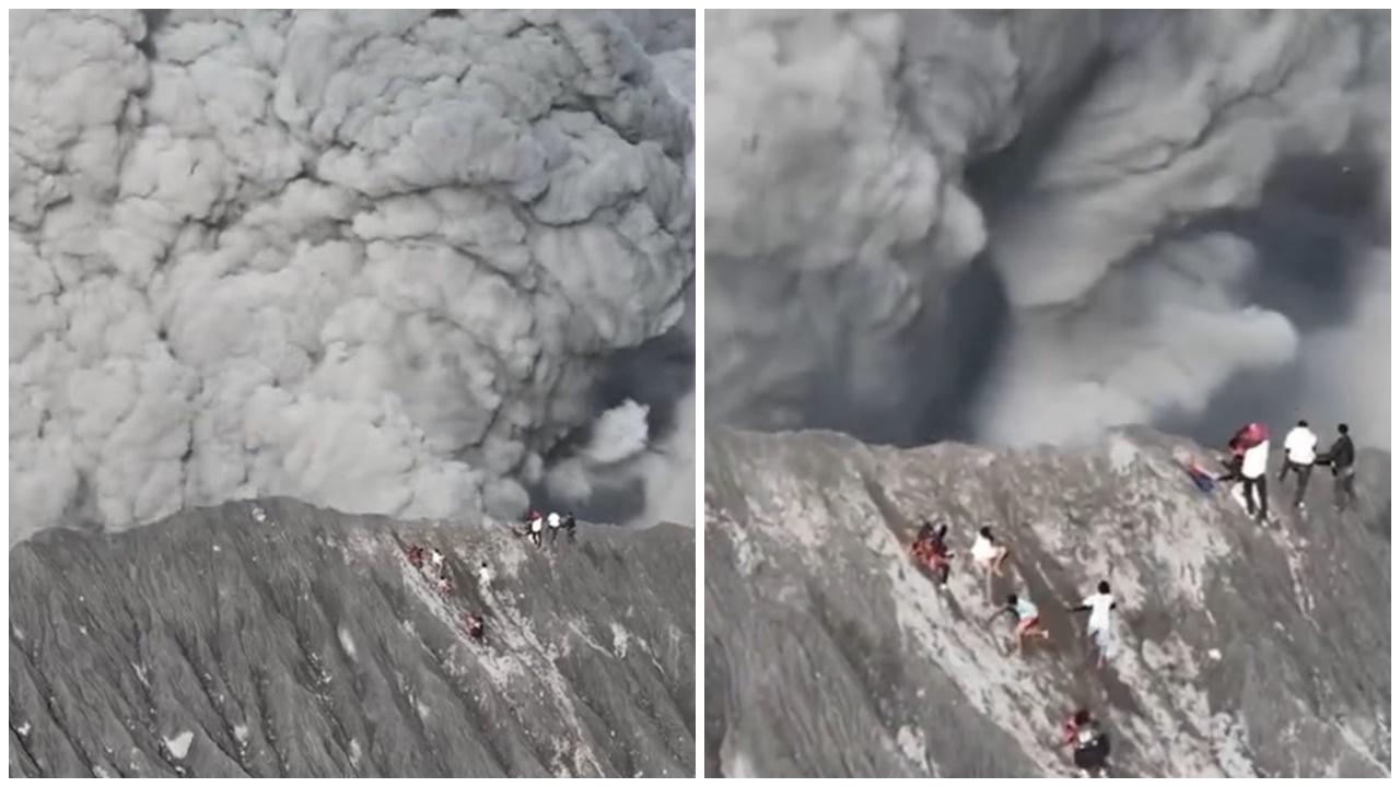 印尼多名登山客遇火山噴發，秒衝落山逃生畫面曝光。(IG)