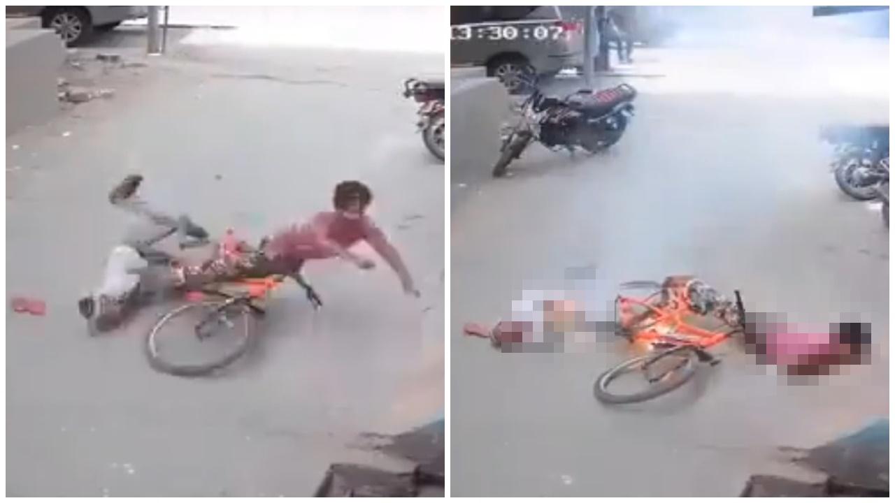 2童踩單車誤觸電線一死一傷，恐怖畫面曝光。(X)