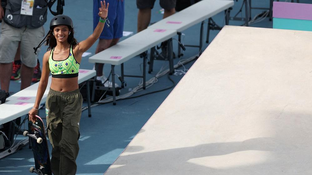 巴西滑板少女里爾在街頭賽獲得銅牌。(路透社)