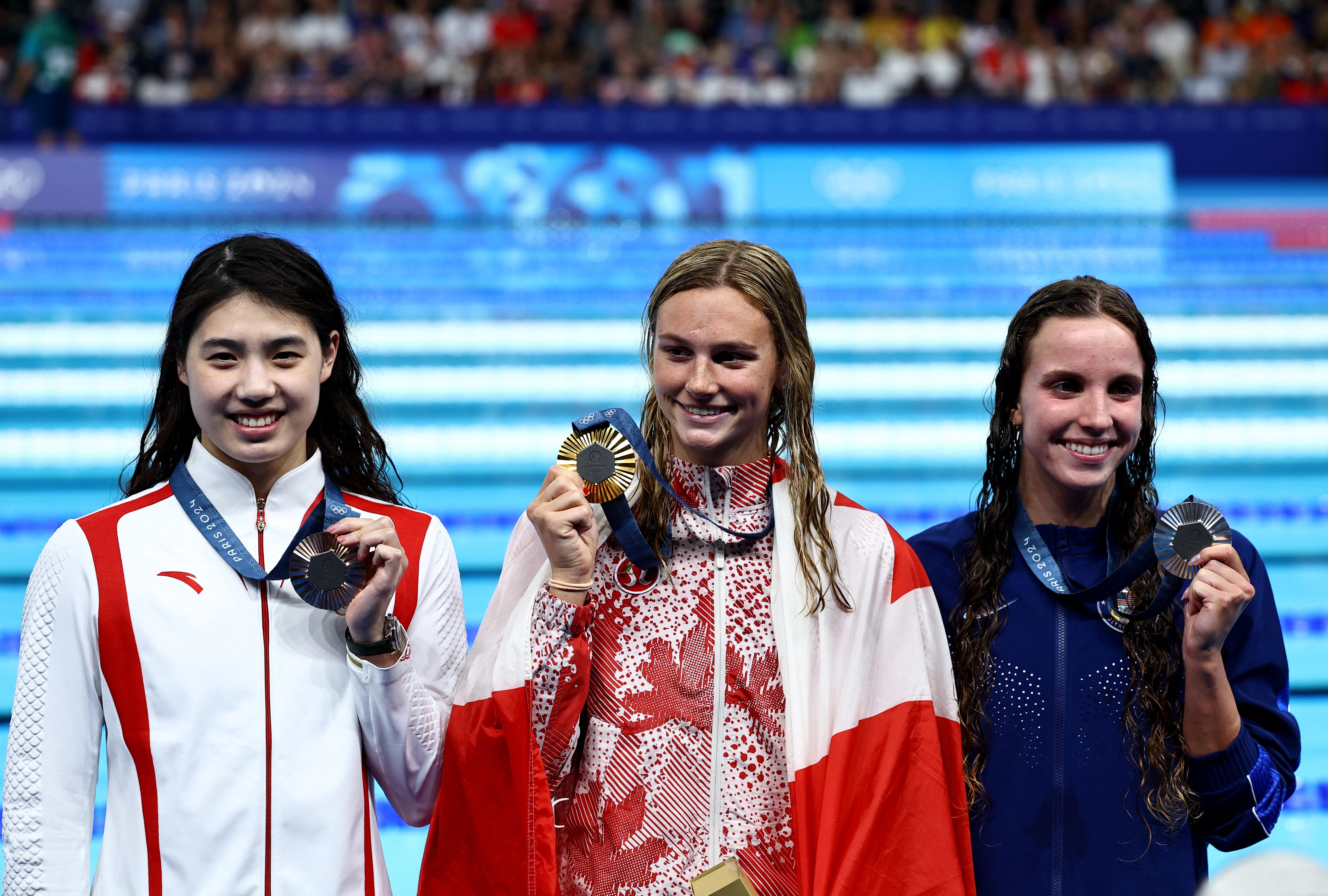 巴黎奧運游泳女子200米蝶泳決賽，「中國蝶后」張雨霏衛冕失敗只得銅牌。(路透社)