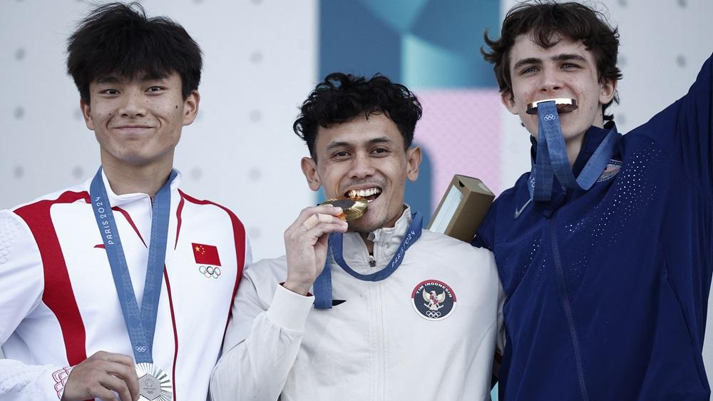 印尼的維迪歷在運動攀登贏得金牌，銀牌是中國的伍鵬，季軍是美國的森屈臣。(路透社)