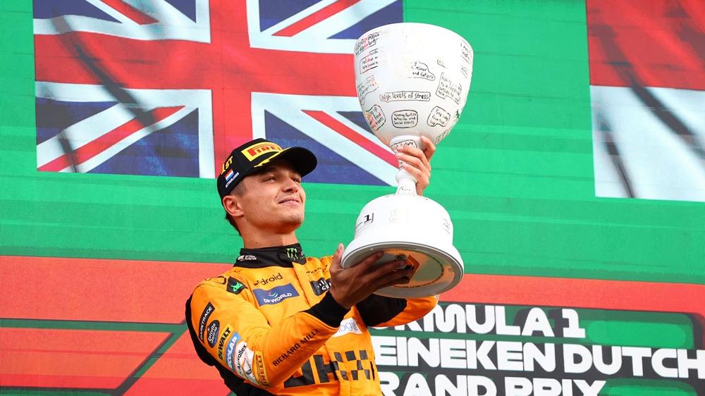 諾里斯贏得荷蘭站的冠軍。(路透社)