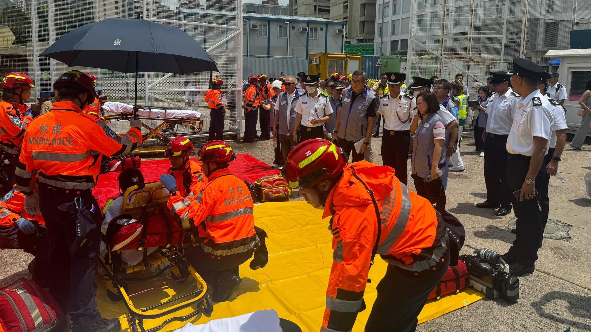 演習模擬屯門醫院發生火警。(消防處)