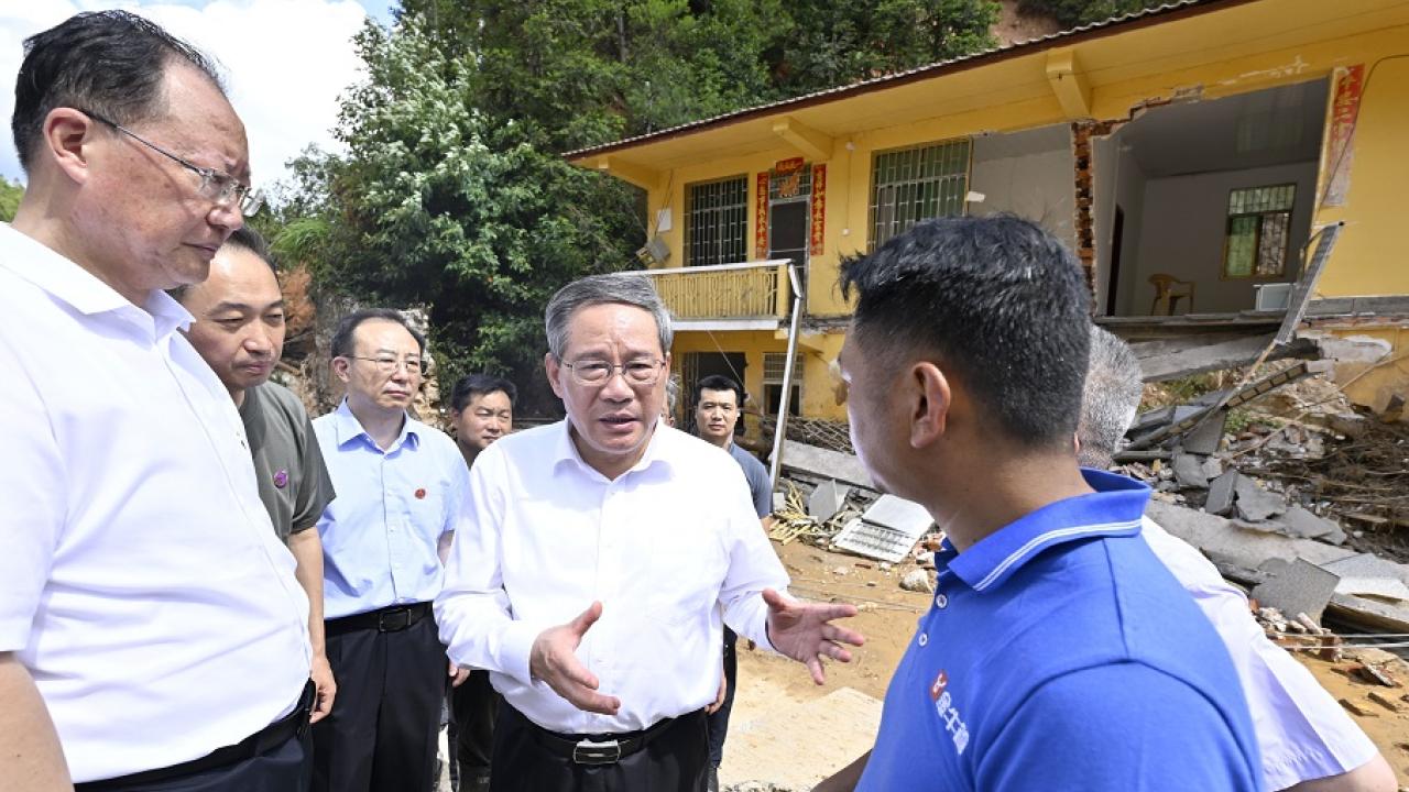 李強說要毫不放鬆做好防汛抗洪救災工作，最大限度減少災害損失。（新華社）