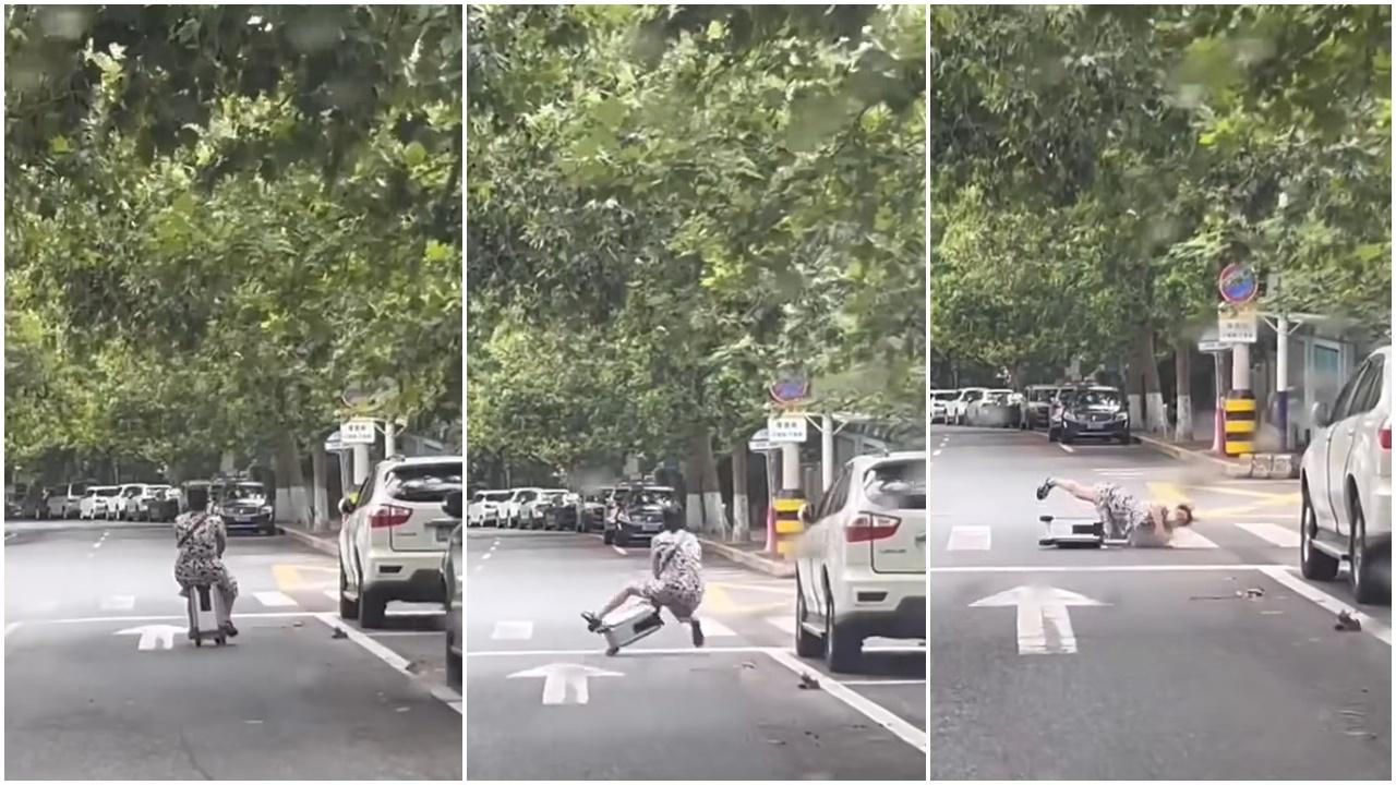 車Cam直擊｜內地大媽疑坐喼當交通工具