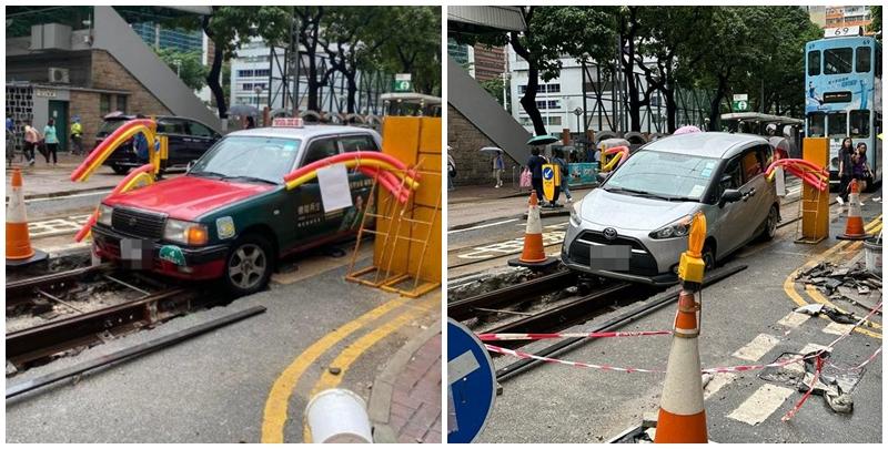 灣仔電車軌路段維修  的士誤闖卡坑後再到七人車 一日兩單 (更新)