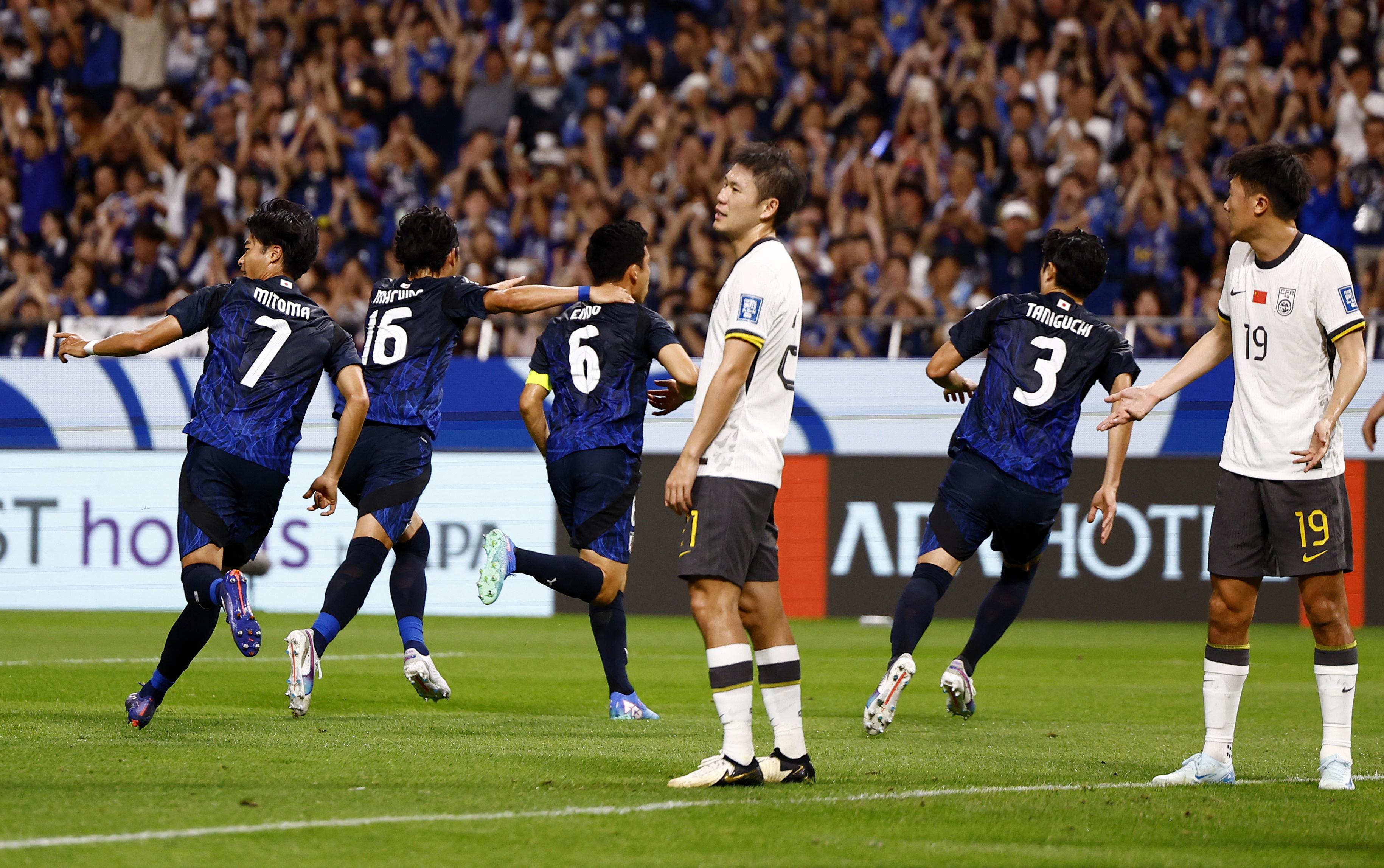 世盃外｜亞洲區第3圈開打，雙方實力有差距下國足慘敗日本。(路透社)