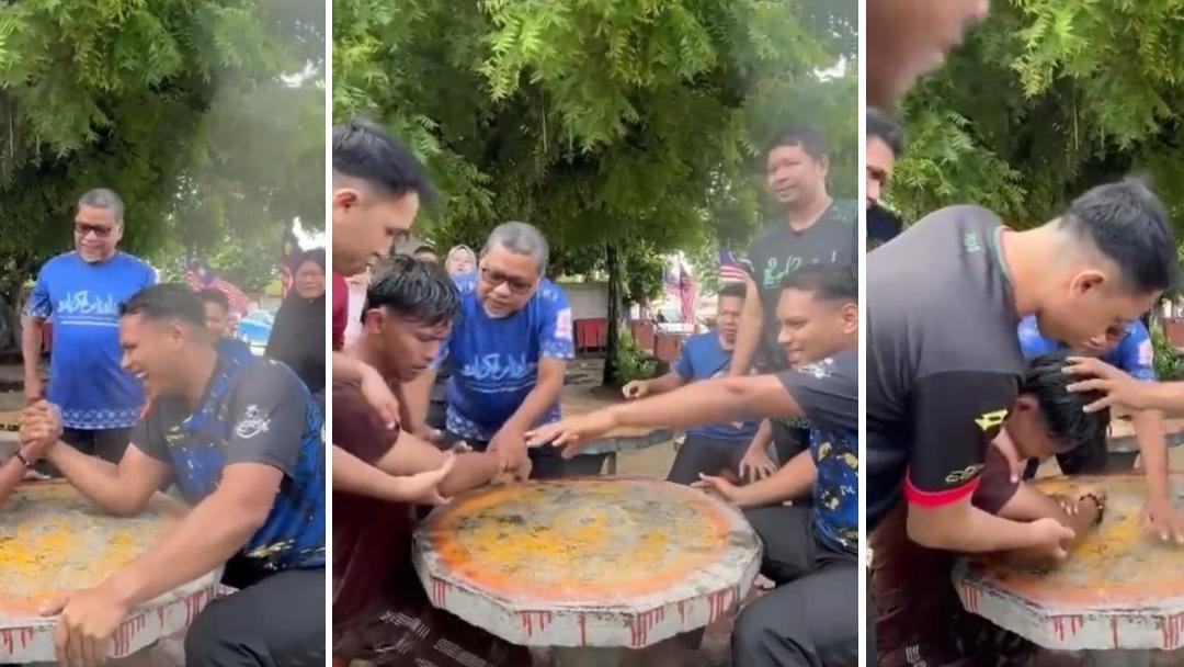 青年與大隻佬拗手瓜，一發力，手臂骨就像樹枝折斷。(互聯網)