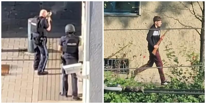 德國慕尼黑警方在市內的以色列領事館附近與一名男子爆發槍戰，涉事男子被警員擊斃。(影片截圖)