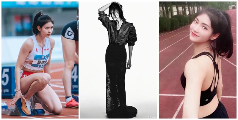 「田徑IU」夏思凝最近為雜誌拍攝的一組穿著透明喱士裙的時尚照引發爭議。有內地網民批評這種大膽的穿著「破壞了運動員應有的形象」。 (微博圖片)