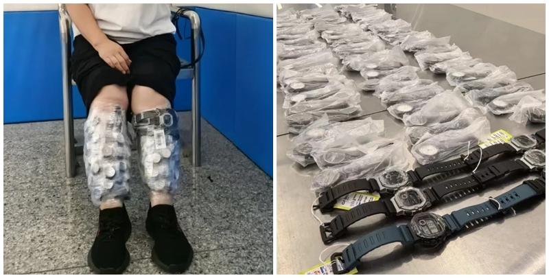 內地海關總署表示，近日皇崗海關在福田口岸旅檢進境（往內地）渠道查獲一宗旅客小腿綁藏Casio73隻手錶進境案(內地海關總署)