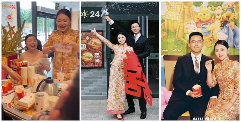  廣東茂名沙縣一對新人在麥當勞舉辦婚禮，熱鬧畫面在社交平台走紅(影片截圖)