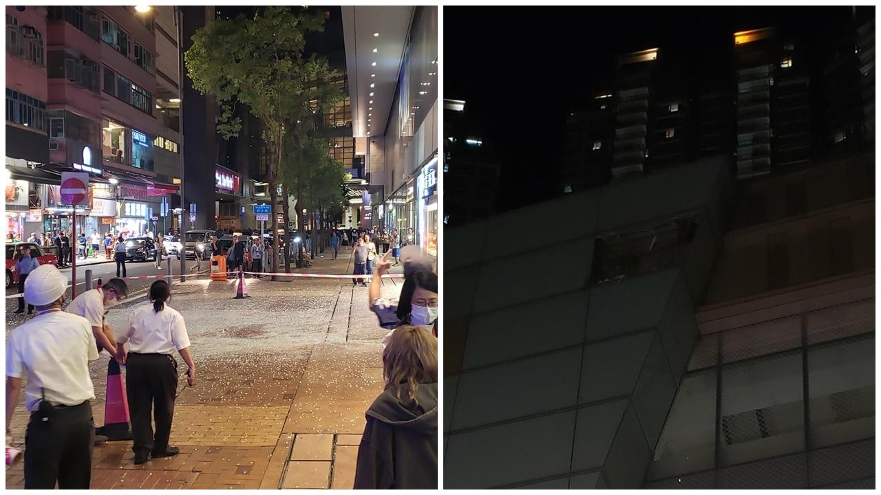 荃新天地塌玻璃幕牆粉碎擊傷4途人，屋宇署向業主發勘測令。(香港交通及突發事故報料區@FB)