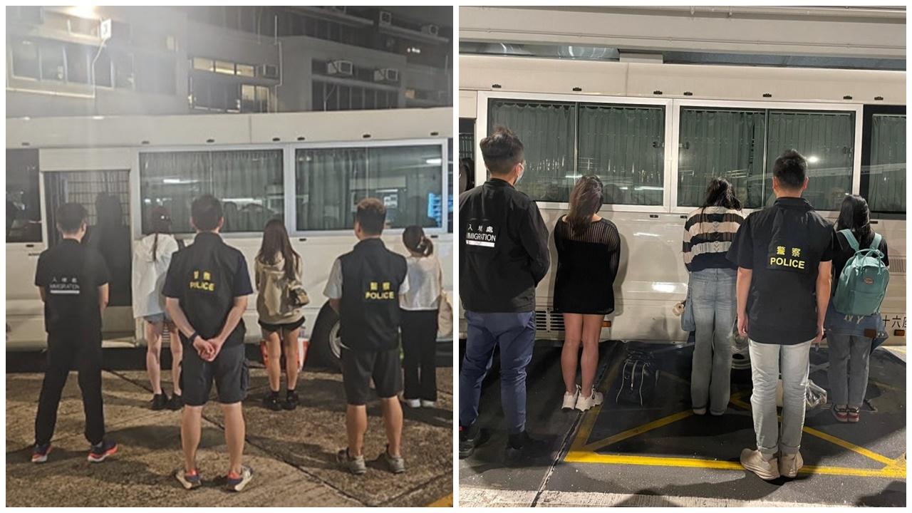 跨部門九龍城紅磡打擊非法入境者及黑工，拘10女1男。(警方圖片)