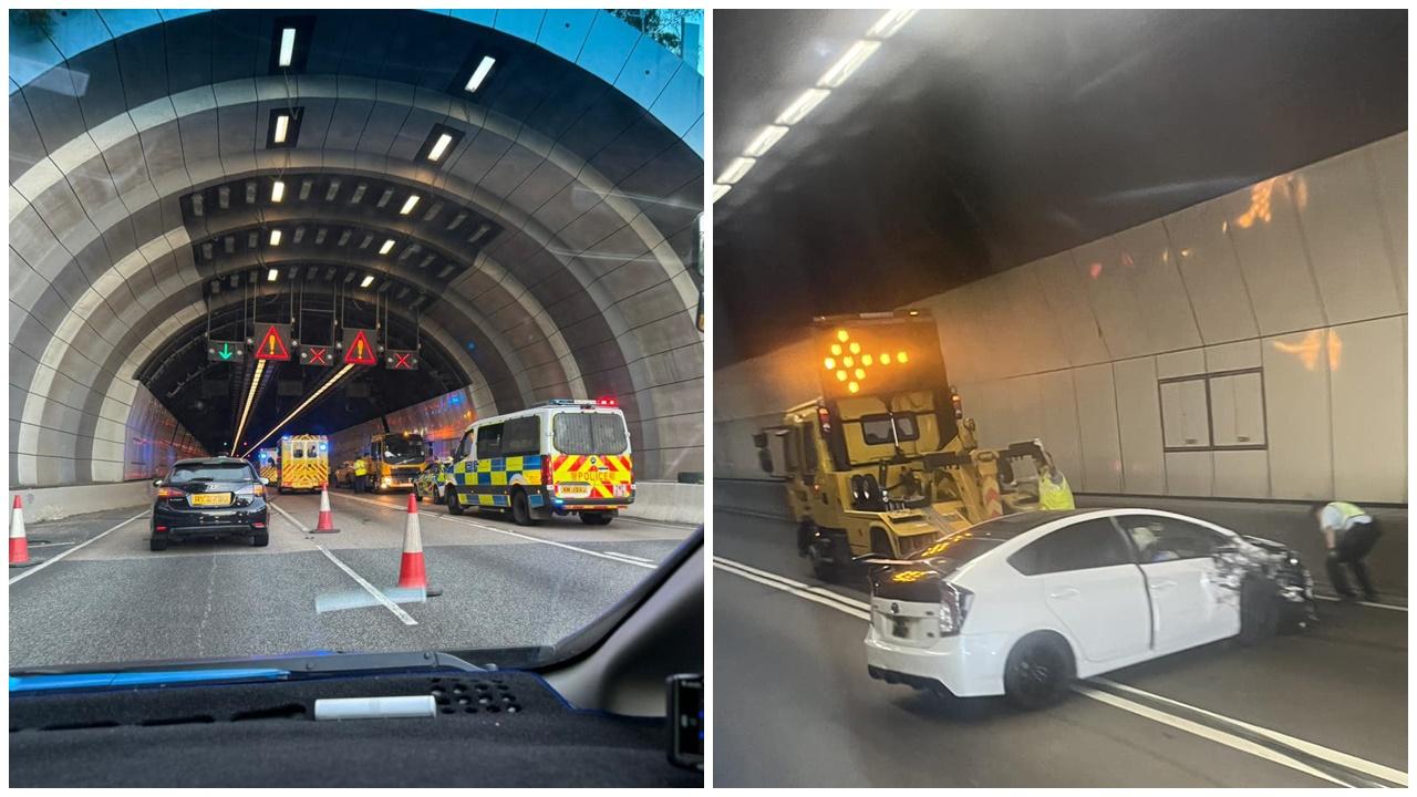 長青隧道兩車撞釀一傷，往九龍方向管道中快線封閉。(香港突發事故報料區(新版)@FB/Waison Wong@FB)
