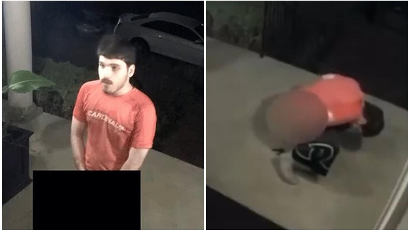 以為門口有貓屎，CCTV驚揭怪漢除褲大解。(X)