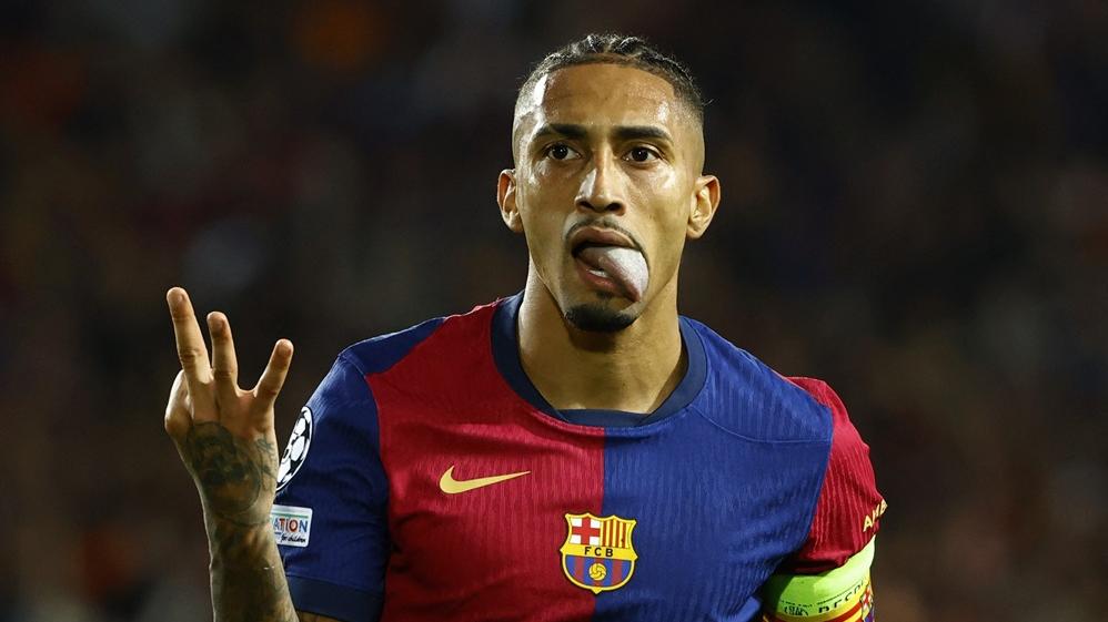 拉芬夏帽子戲法，帶領巴塞隆拿大勝拜仁慕尼黑。(路透社)