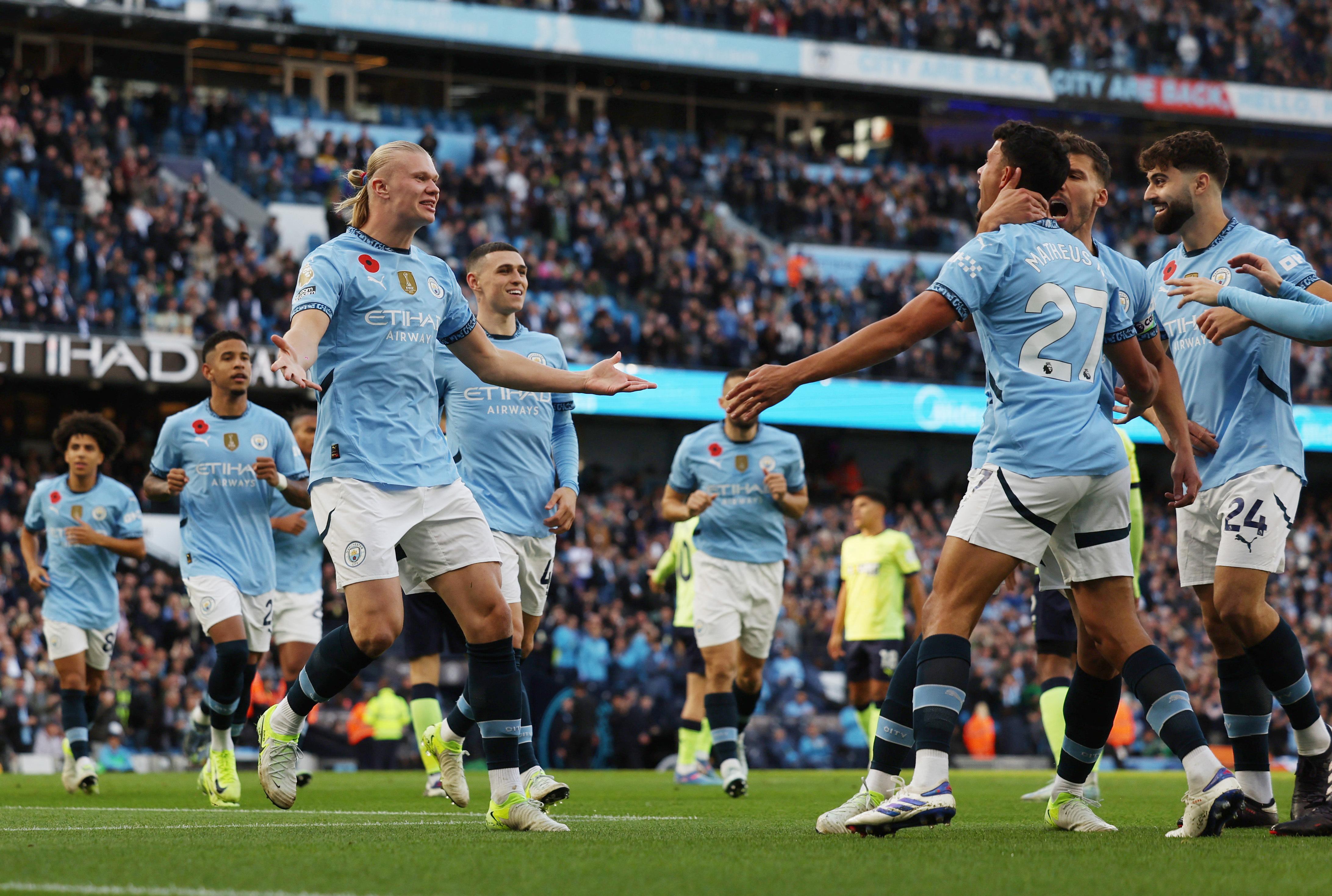 曼城的夏蘭特「青蛙腳」結束聯賽3場入球荒（路透社）