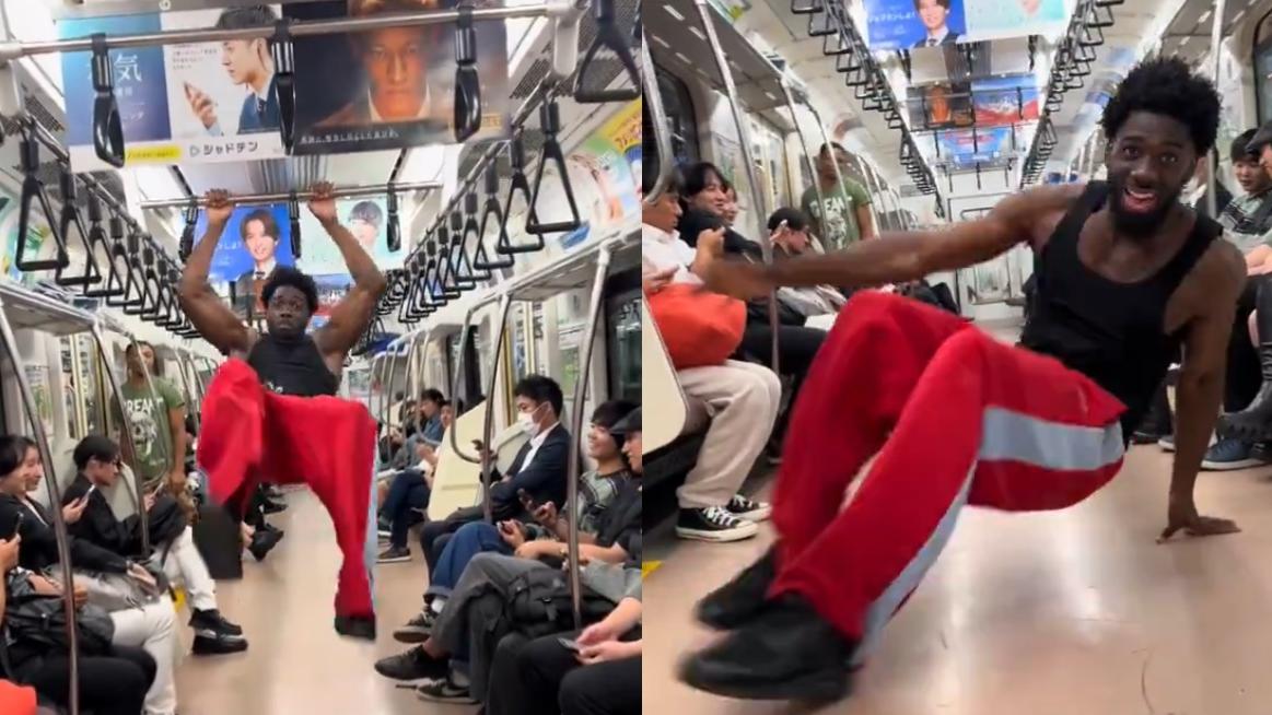 來自美國的街舞團夥，在日本鐵路上拍片跳舞引起日本網民批評。(影片截圖)