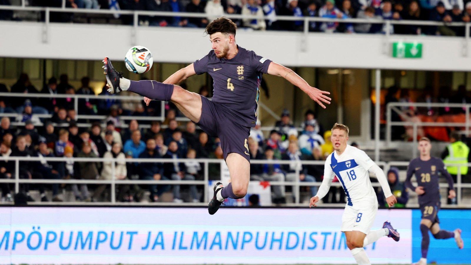 歐國聯｜英格蘭3:1挫芬蘭，迪格蘭賴斯（Declan Rice）攻入一球。（路透社）