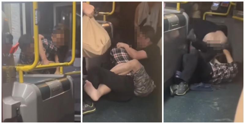 九巴一部B1巴士周三（10月9日）晚上9時許駛至落馬洲路時，有兩名50多歲男乘客疑因排隊問題爭執互毆。警方接獲車長報案後將二人拘捕，涉嫌在公眾地方打鬥，兩人均受傷，其中一人更被打至甩牙，被送往北區醫院治理。 (抖音影片截圖)