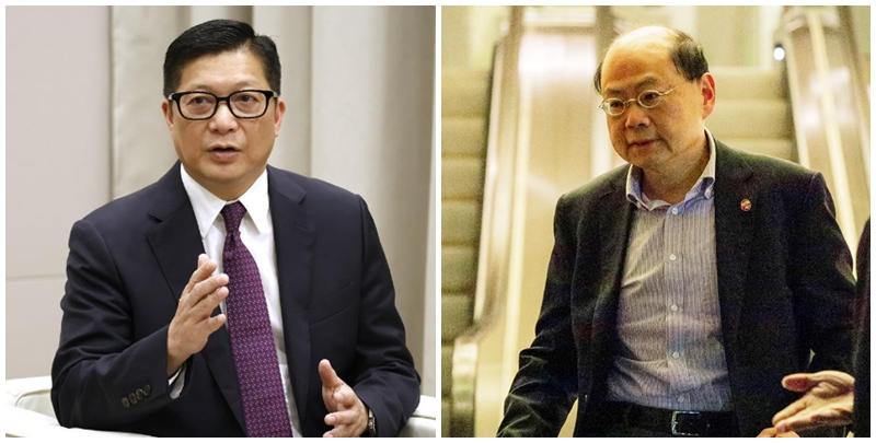 鄧炳強(右)在一個電台節目被問到，警務處前處長曾偉雄(左)的住所日前被竊。  資料圖片