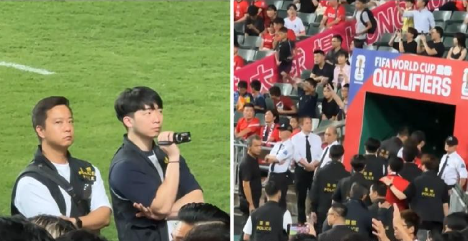  世界盃亞洲區外圍賽港隊主場對伊朗，有三名球迷被警方帶走。(有線新聞畫面)