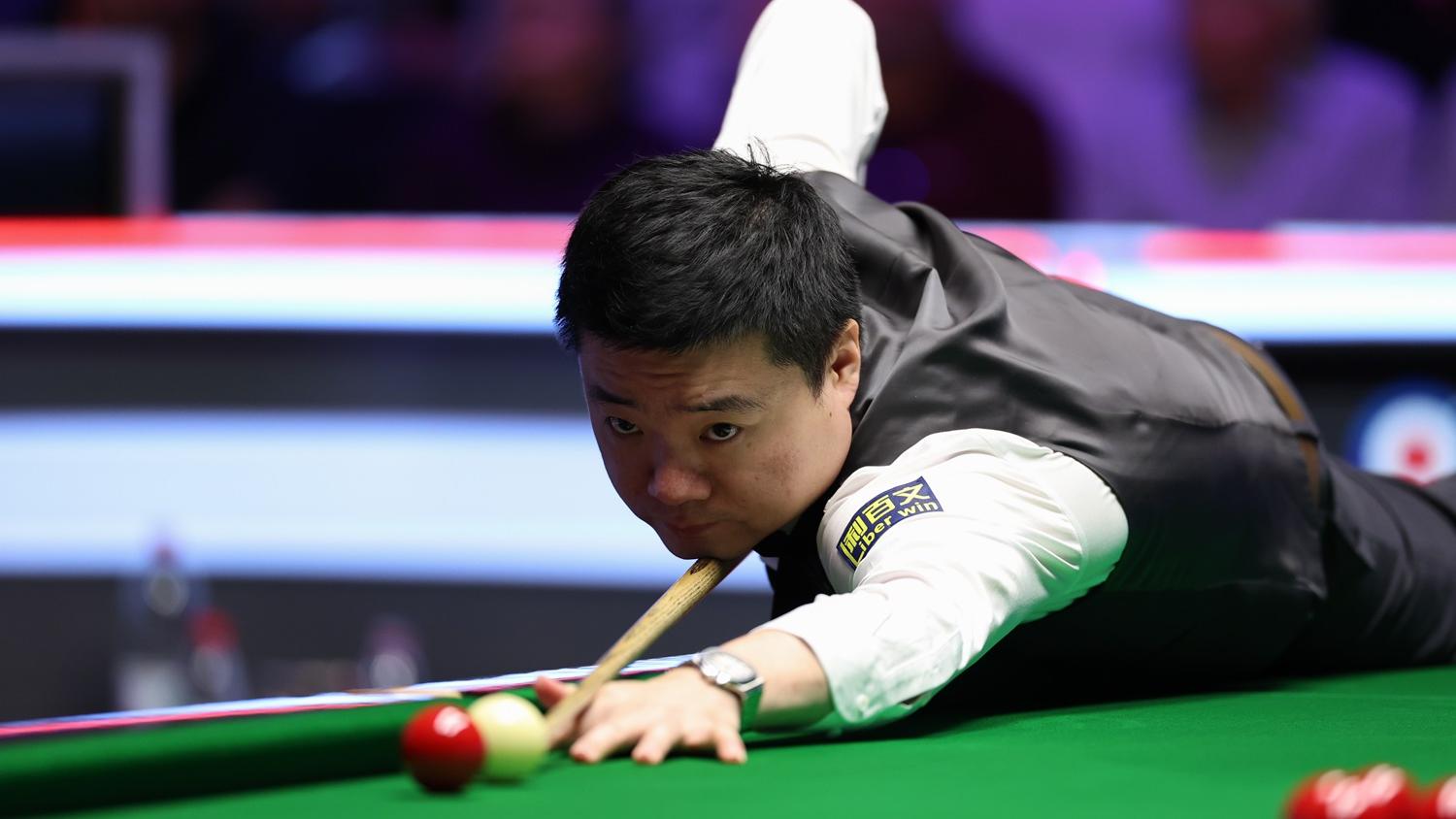 丁俊暉在英國錦標賽16強止步。(新華社)