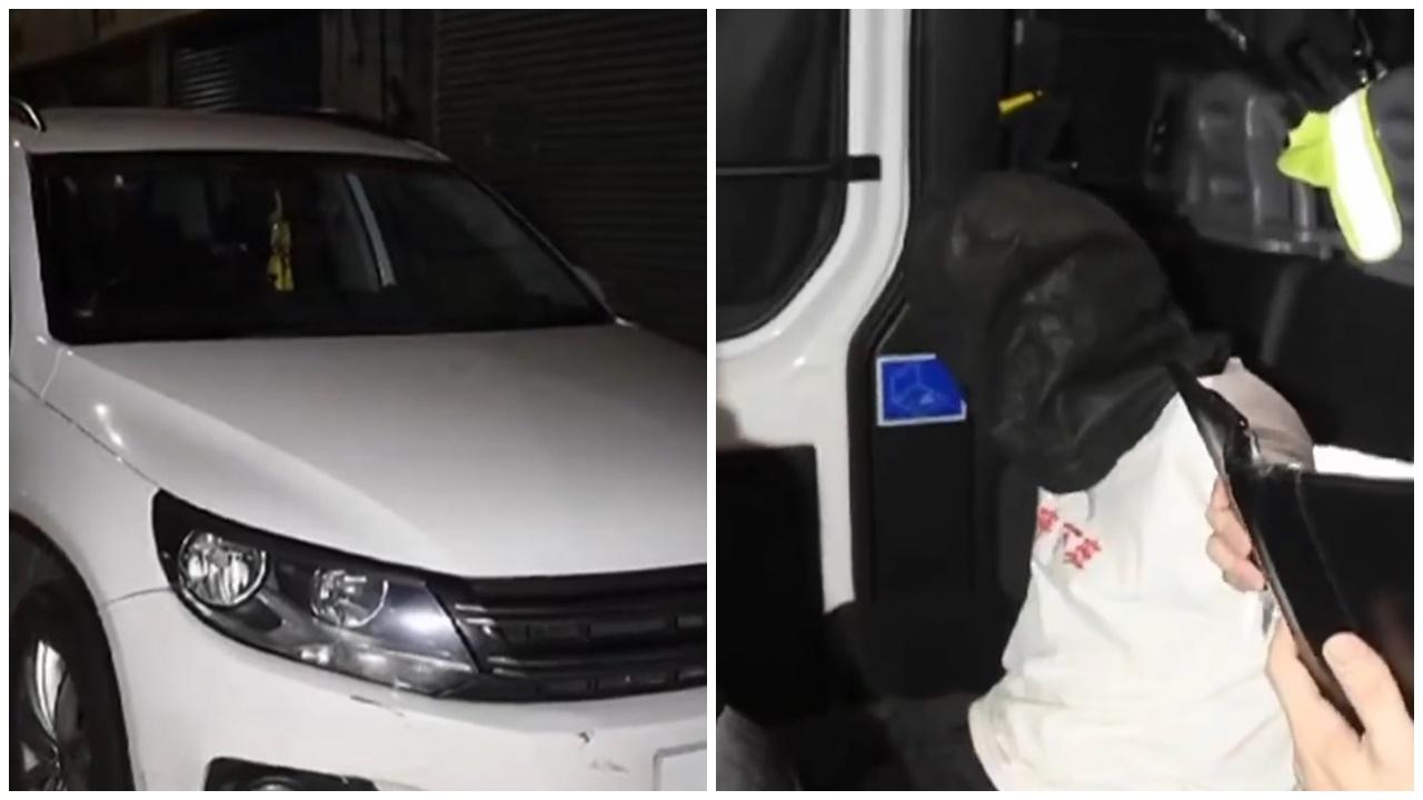 油麻地毒品快餐車避路障逃走，警追260米截停檢近100包毒品。(電視截圖)