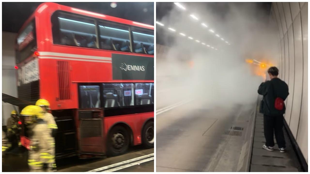 大欖隧道內有巴士起火，無人受傷，來回線一度封閉。( 車cam L（香港群組）@FB)
