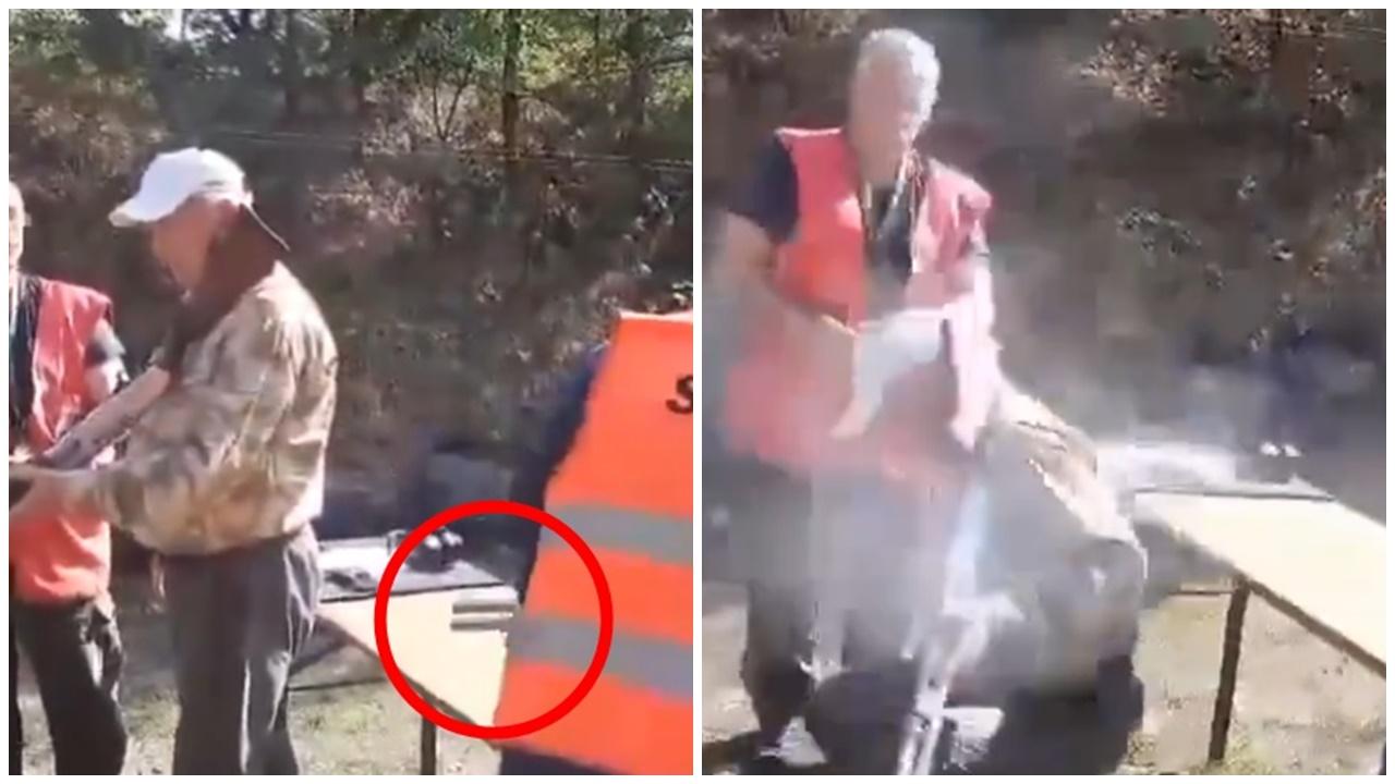 射擊比賽參賽者慘被裁判近距離開槍，屁股當場開花。(X)