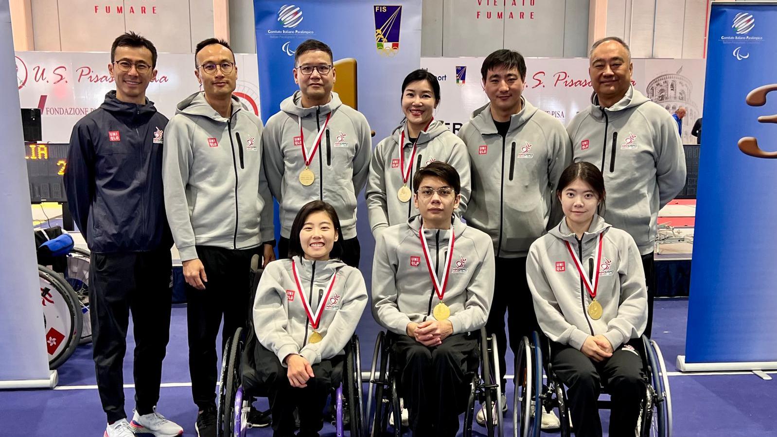 香港輪椅劍擊隊於意大利世界盃賽事共奪得3金1銀3銅。（中國香港傷殘人士體育協會提供）