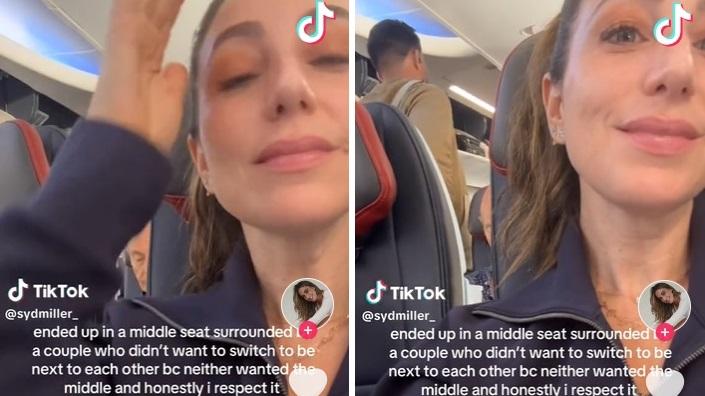 米勒被安排坐情侶中間，但拒絕換位，全程自在地做電燈膽。(互聯網)