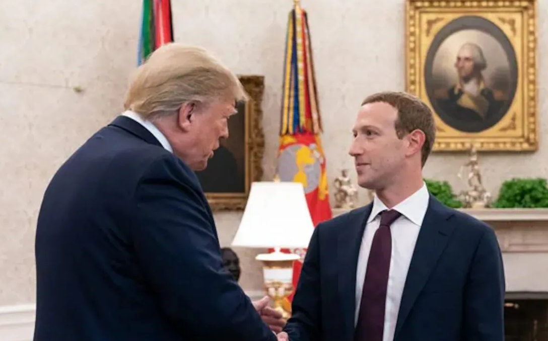 Meta行政總裁、Facebook創辦人朱克伯格上月底曾到佛羅里達州海湖莊園與特朗普會面，並共晉晚餐，象徵二人關係顯著改善。(資料圖片)