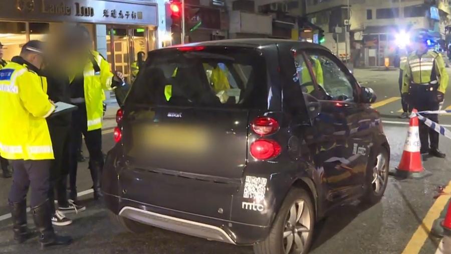 深水埗垃圾車司機落車被撞飛，肇事私家車內搜出太空油煙彈。(有線新聞截圖)