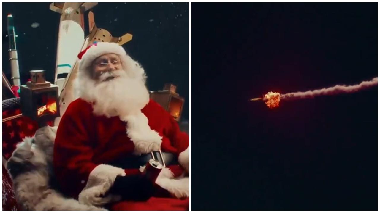 俄宣傳片聖誕老人送北約導彈，遭防空系統炸成煙花賀新年。(X)