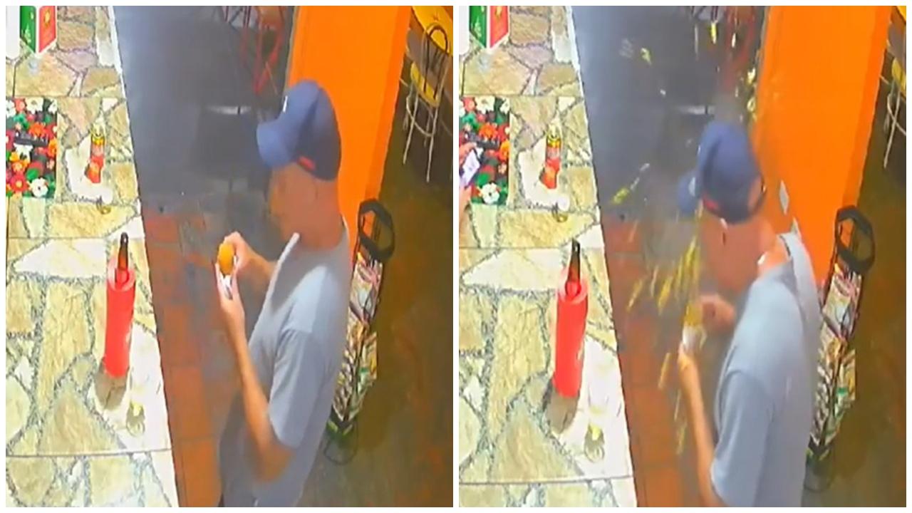 男子猴擒食炸雞件瞬間爆炸，滾燙內餡噴面險盲。(X)