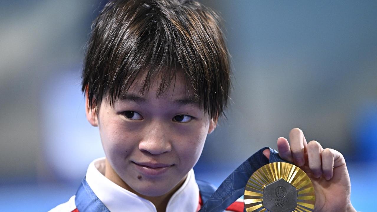中國跳水運動員全紅嬋在巴黎奧運奪得兩枚金牌後爆紅。（新華社資料圖片）