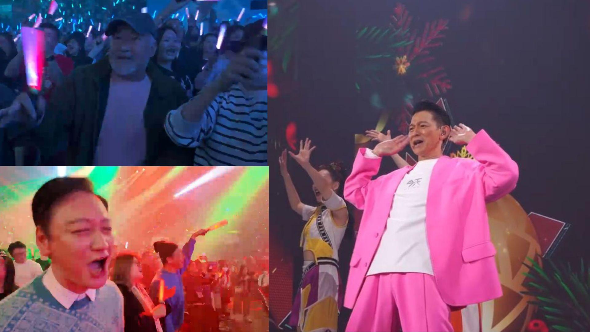 劉德華紅館演唱會召喚陶大宇台下唱《倒轉地球》 76歲梁家仁精靈跳唱共度聖誕