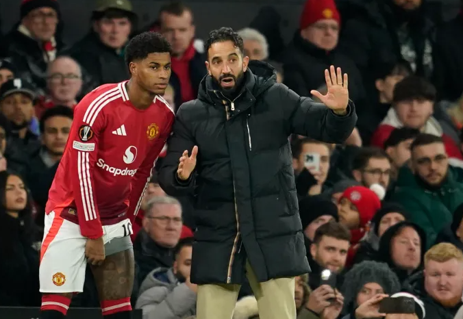英超曼聯領隊艾摩廉（Ruben Amorim）警告拉舒福特（Marcus Rashford），除非達到曼聯球員的應有水平，否則將繼續被棄用。(美聯社資料圖片)